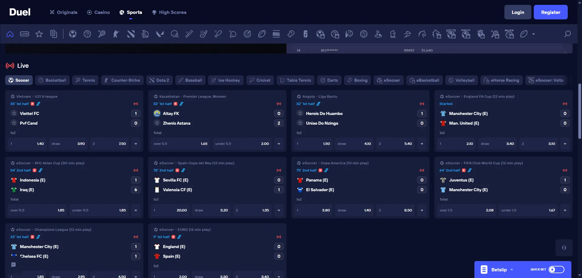 Apostas esportivas no Duel Casino com sportsbook Betby